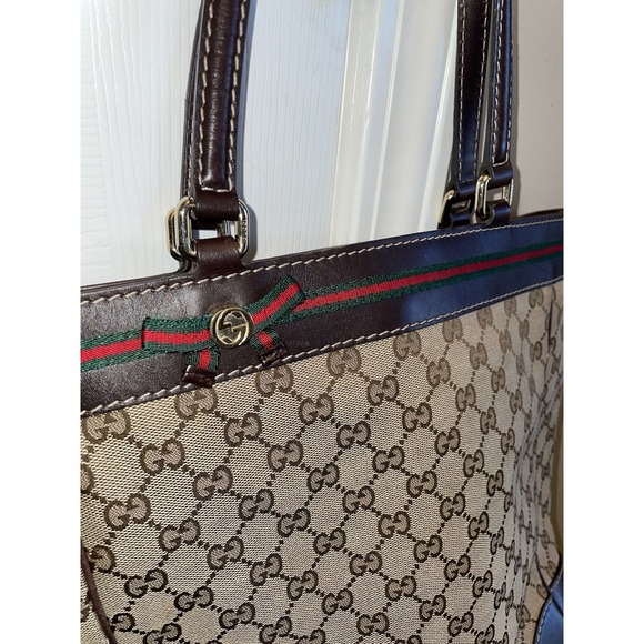 GUCCI Shelley Mayfair GG Tote Bag Ivory Canvas Leather 257062 Auth Used - Picture 8 of 9